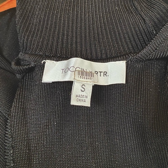 Toccin Racer Midi Dress Back Cutout Turtleneck Long Sleeves Black Ponte Knit S - Picture 8 of 10